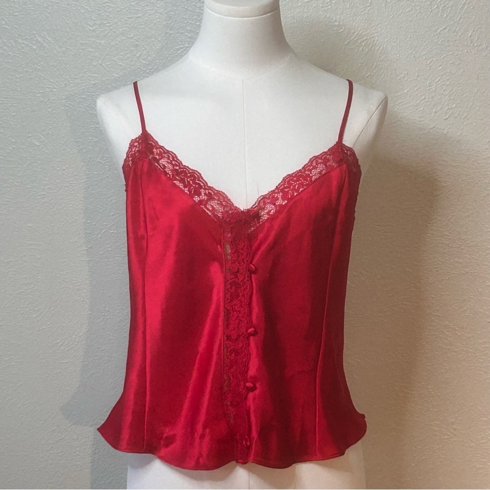 Vintage Victoria’s Secret Gold Label Red Satin & Lace Button Front Camisole‎ Top